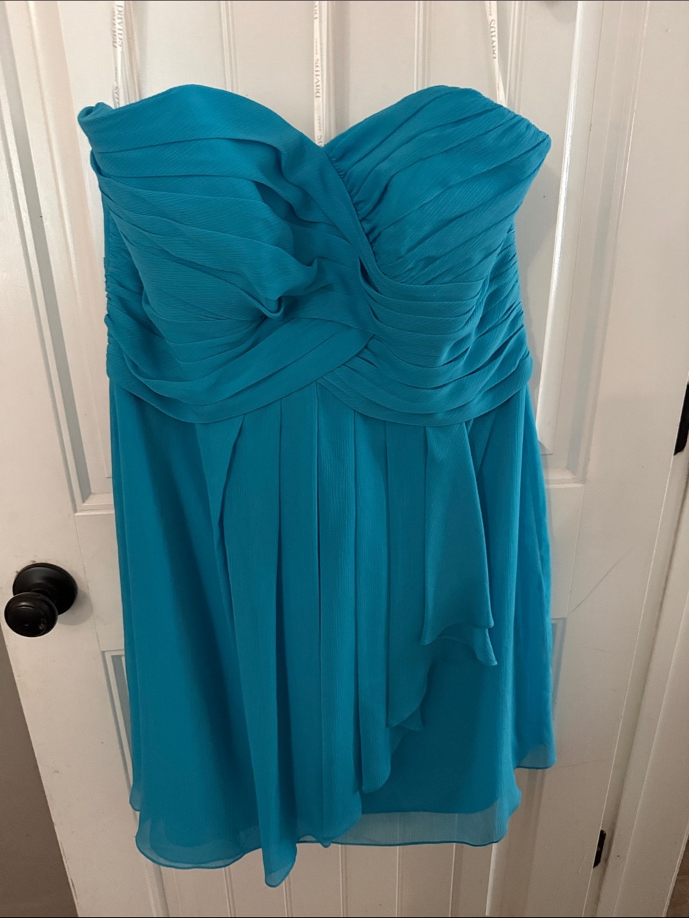 David's Bridal Strapless Teal Chiffon Dress